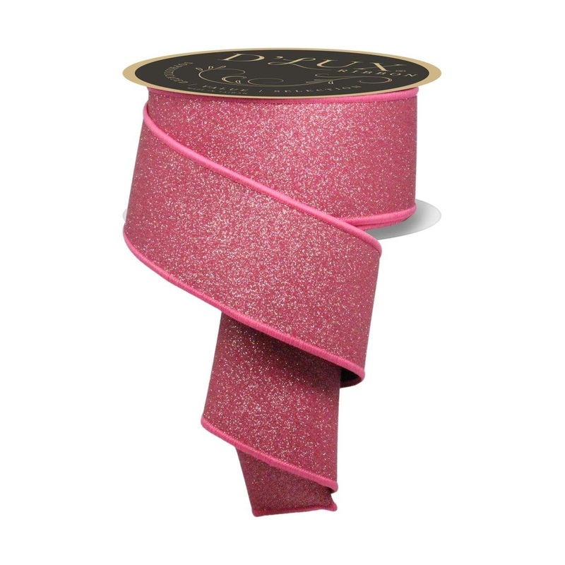 2.5″ Fine Glitter Fused Back Ribbon: Fuchsia/Black (10 Yards)