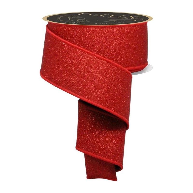 2.5″ Fine Glitter Fused Back Ribbon: Red/Black (10 Yards)