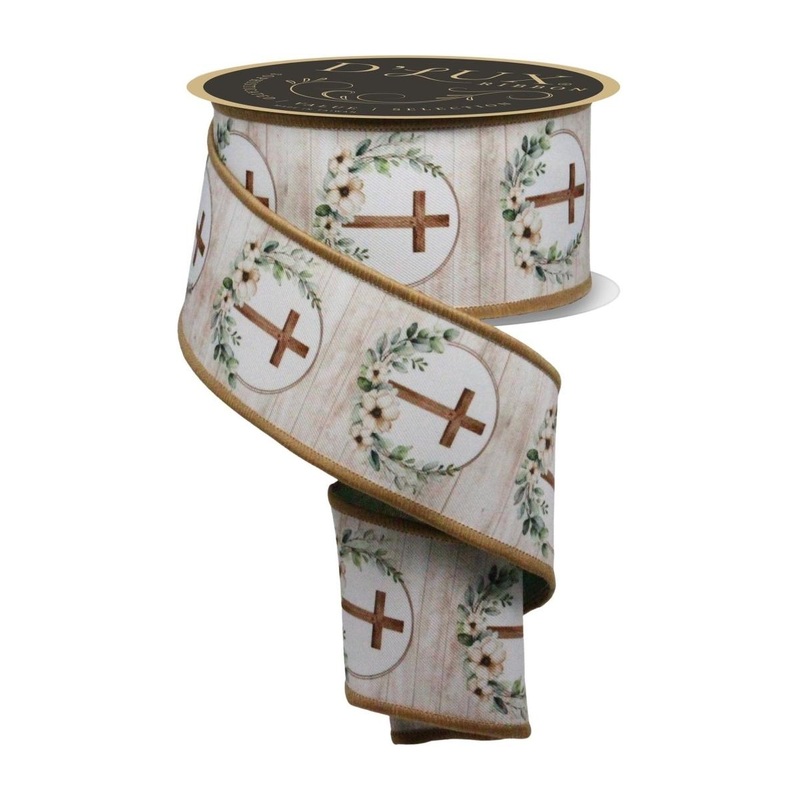 2.5″ Floral Cross Ribbon: Brown (10 Yards)