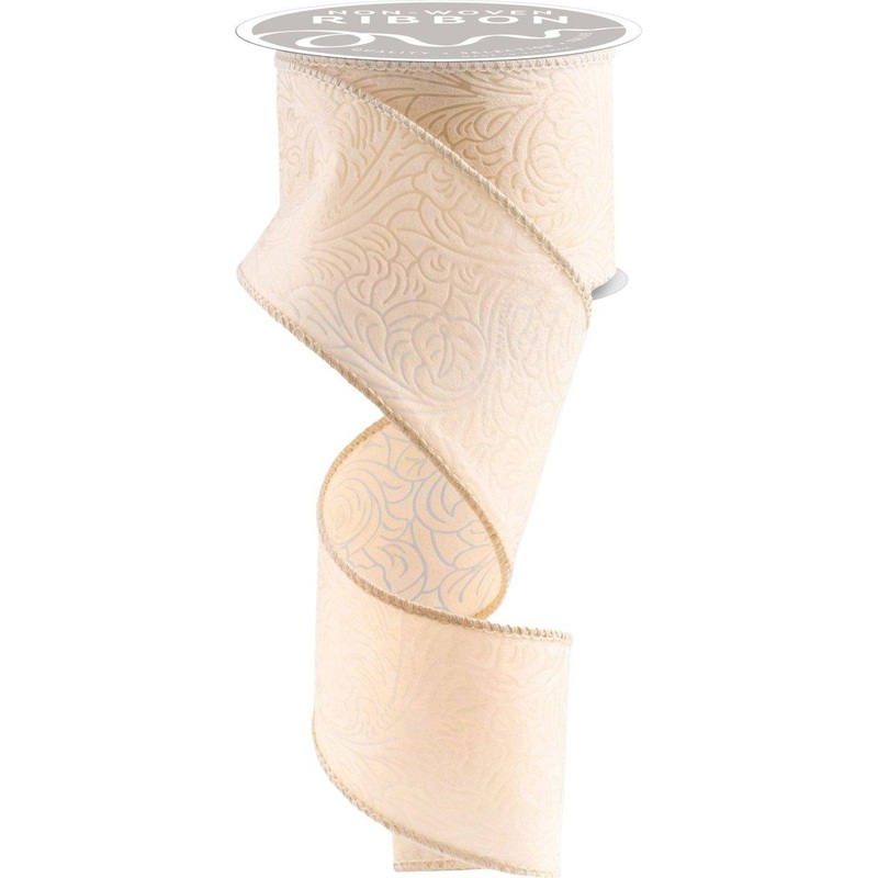 2.5″ Flower Embossed Ribbon: Blush Cream (10 Yards)