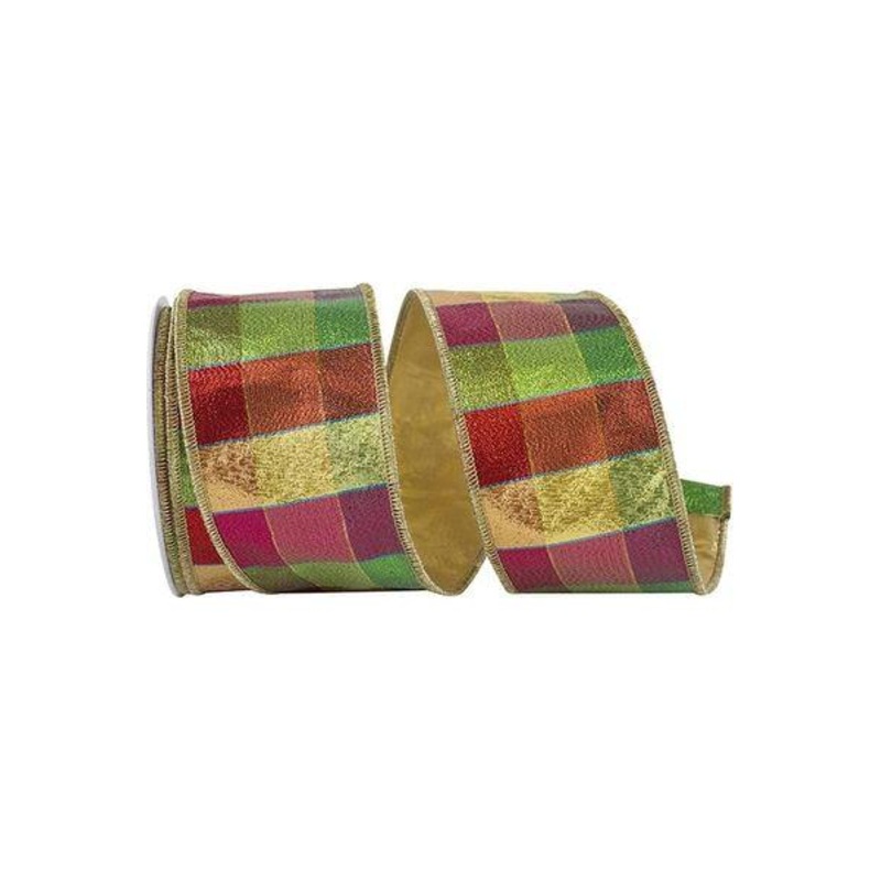 2.5″ Jewel Tone Metallic Check Ribbon: Multi (10 Yards)
