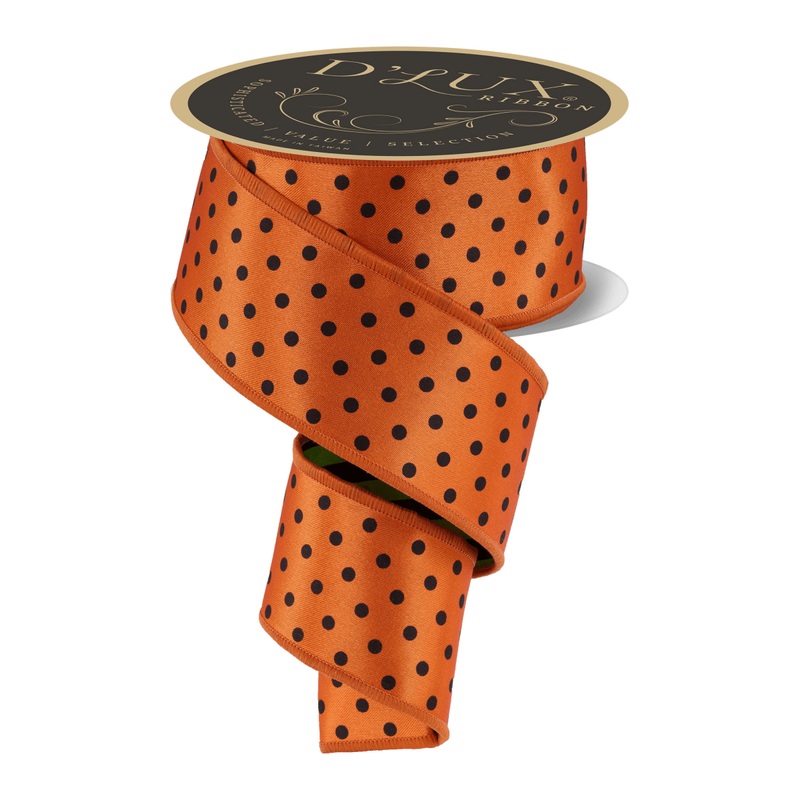 2.5″ Polka Dot Striped Fused Ribbon: Orange (10 Yards)