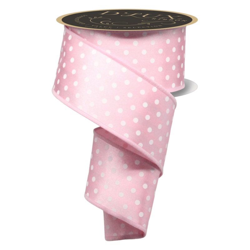 2.5″ Polka Dot Striped Fused Ribbon: Pink (10 Yards)