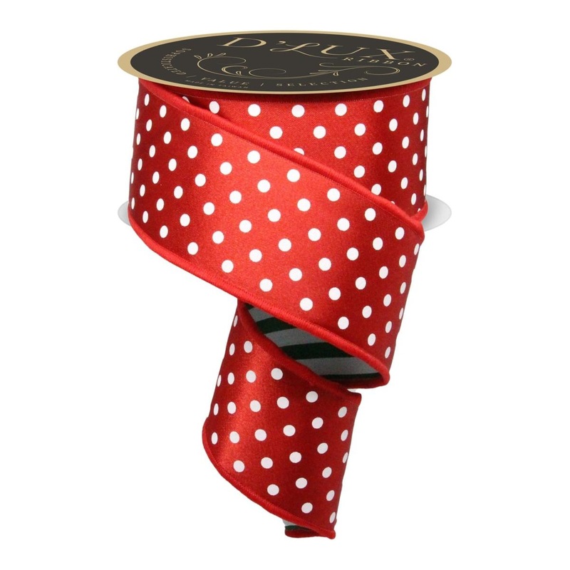 2.5″ Polka Dot Striped Fused Ribbon: Red/Green/White (10 Yards)
