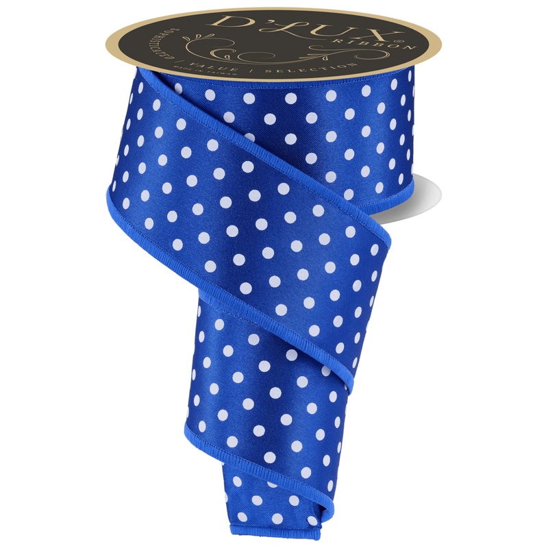 2.5″ Polka Dot Striped Fused Ribbon: Royal Blue (10 Yards)