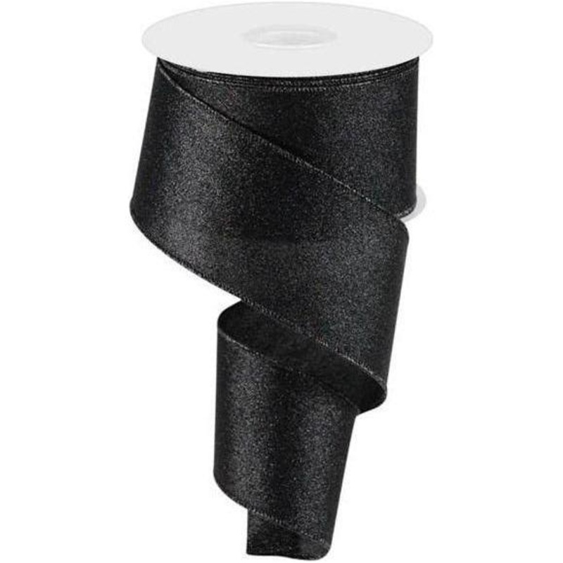 2.5″ Shimmer Glitter Ribbon: Black (10 Yards)
