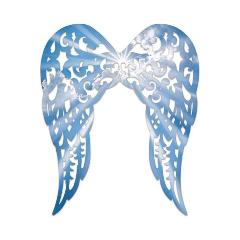 24″ Metal Filigree Angel Wings: Sky Blue/White