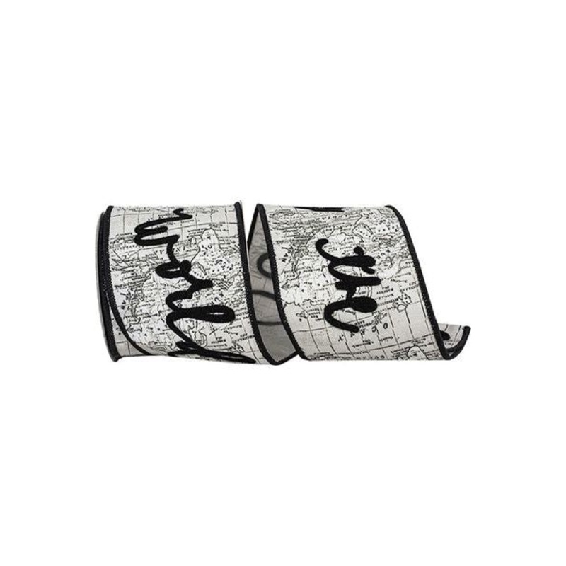 4″ Joy To The World Canvas Ribbon: White/Black (5 Yards)