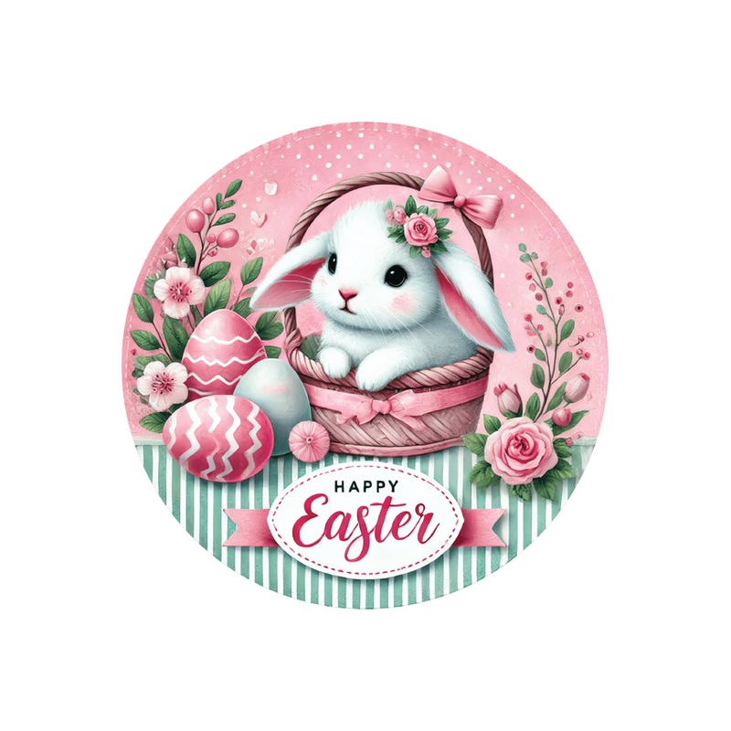 Happy Easter Bunny Basket Round Sign
