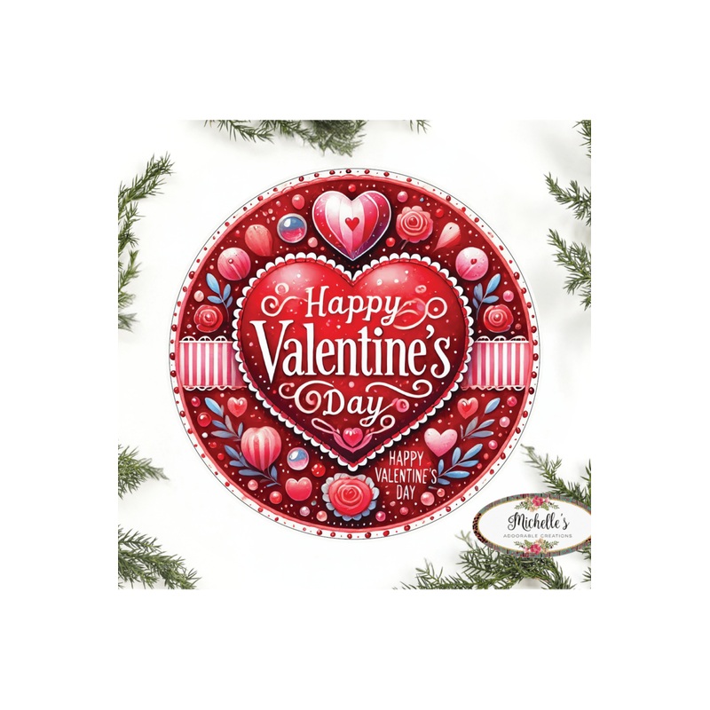 Happy Valentine’s Day Floral Round Sign