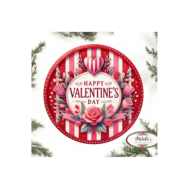 Happy Valentine’s Day Stripes Round Sign
