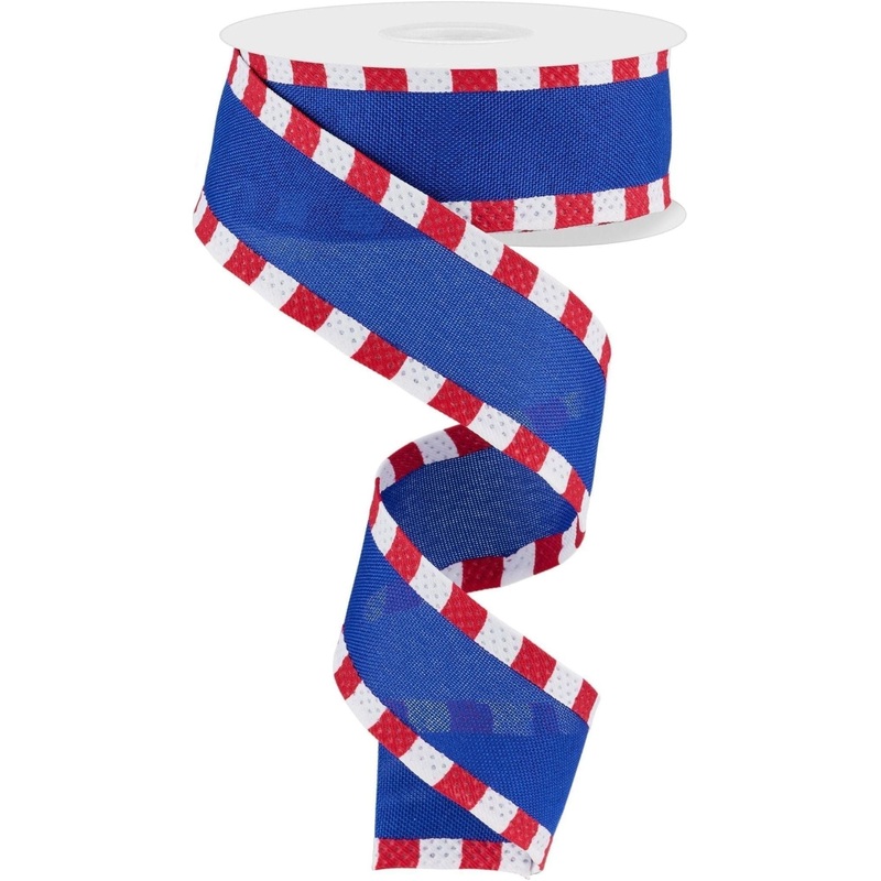 1.5″ Faux Royal Burlap/Stripe Edge Ribbon: Royal Blue (10 Yards)