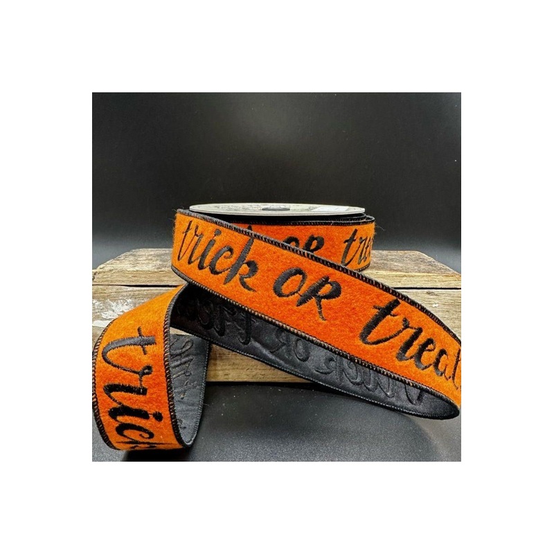 1.5″ Felt Trick or Treat Ribbon: Orange (5 Yards)