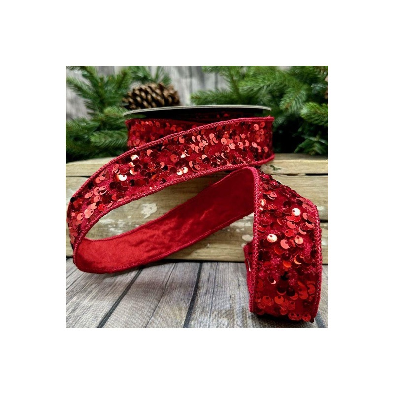 1.5″ Metallic Sequin Ribbon: Red (10 Yards)