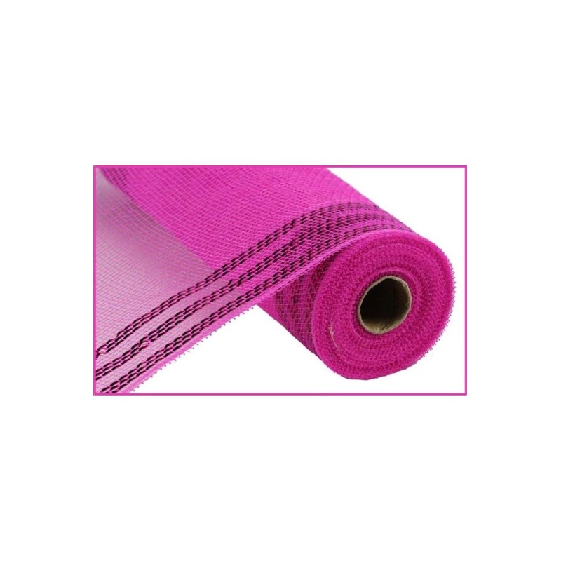 10.5″ Border Stripe Metallic Mesh Ribbon: Hot Pink (10 Yards)
