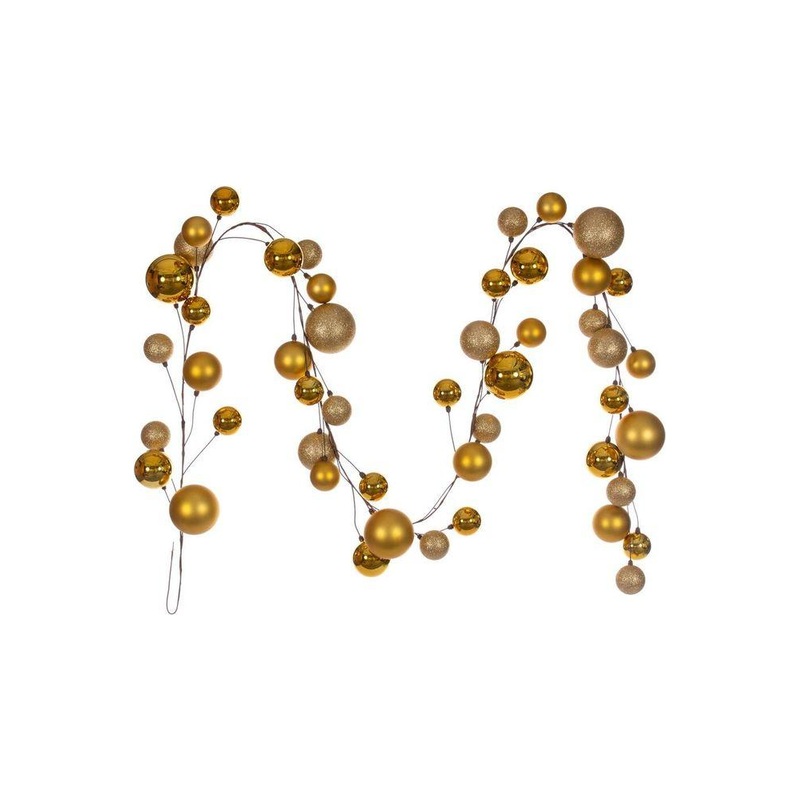 10′ Gold Assorted Finish Branch Ball Ornament Garland
