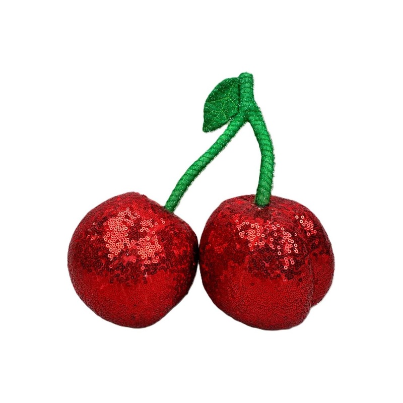11″ Plush Sequin Cherry Accent