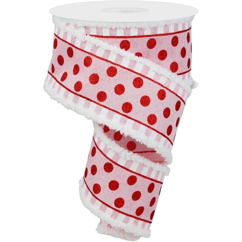 2.5″ Glitter Stripes Polka Dot Drift Edge Ribbon: Red & Pink (10 Yards)