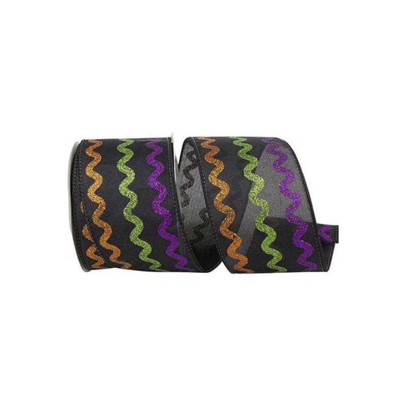 2.5″ Halloween Rick-Rack Glitter Ribbon: Black (10 Yards)