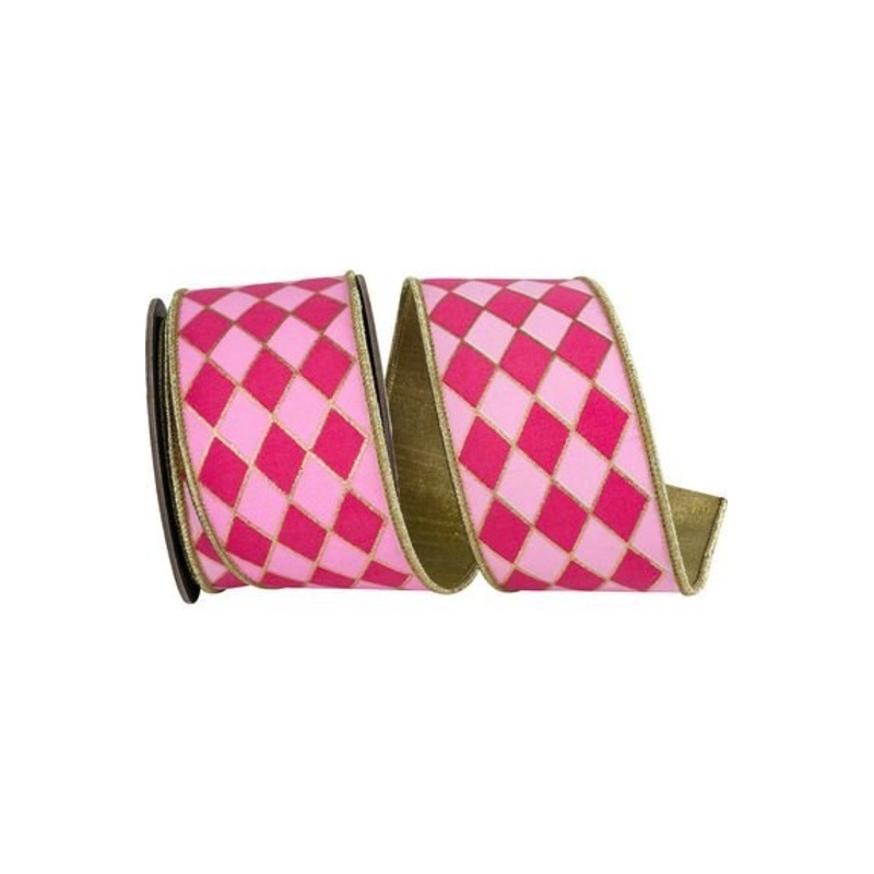 2.5 in Two Tone Pink Gold Trim Harlequin Ribbon (10 Yards)