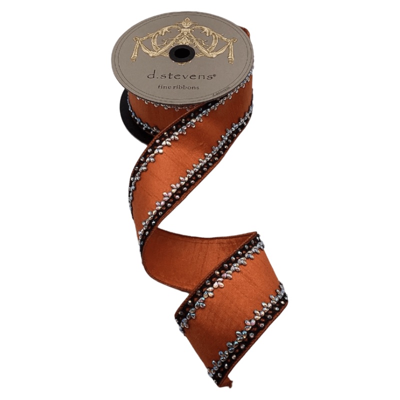2.5″ Metallic Dupion Iris Jewel Ribbon: Orange (5 Yards)