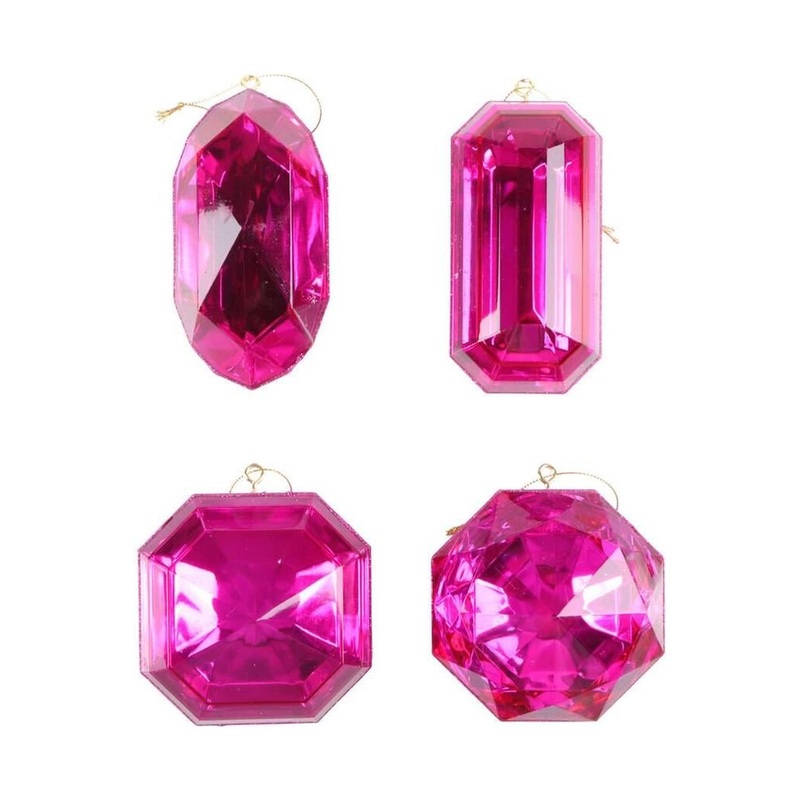 4-5″ Acrylic Jewel Assortment Ornament: Pink (Set 4)