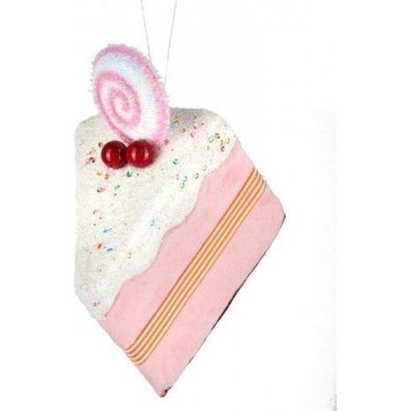 6 Sprinkles Cake Slice Ornament: Pink
