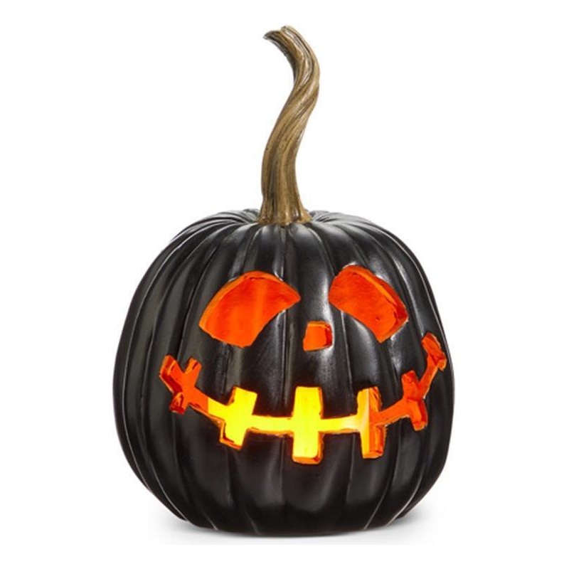 8″ Lighted Black Jack O Lantern