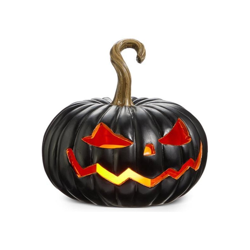 8″ Lighted Black Jack O Lantern with 8″ Height by Raz Imports