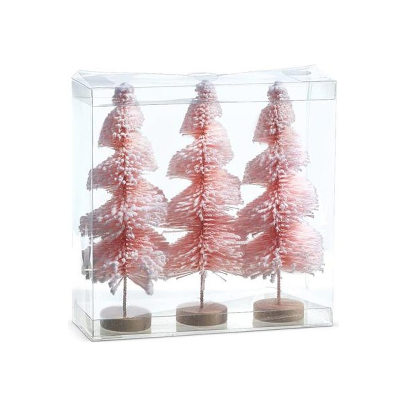 9″ Pink Snowy Bottle Brush Tree Set of 3
