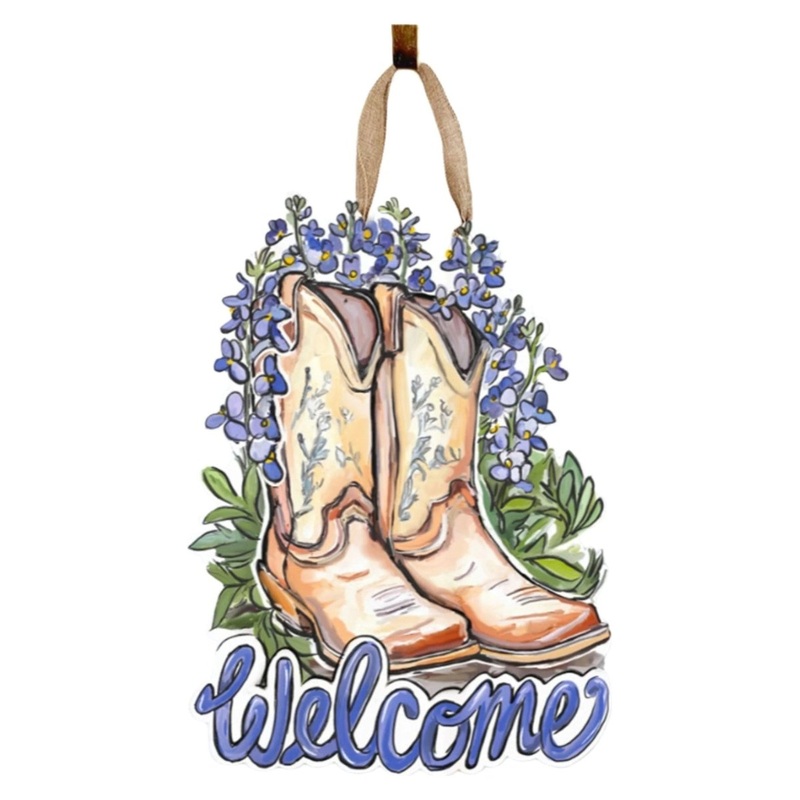 Cowboy Boot Bluebonnet Welcome Door Hanger