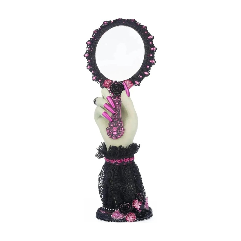 Pink Panic Hand Held Mirror with Hand