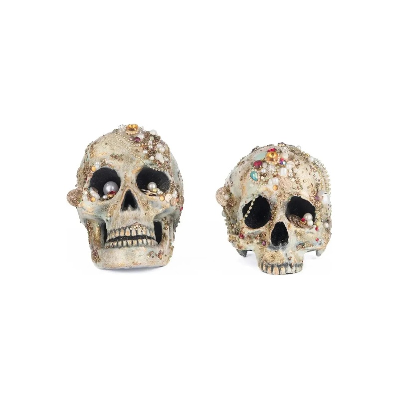 Tabletop Jewel Encrusted Skulls Set of 2