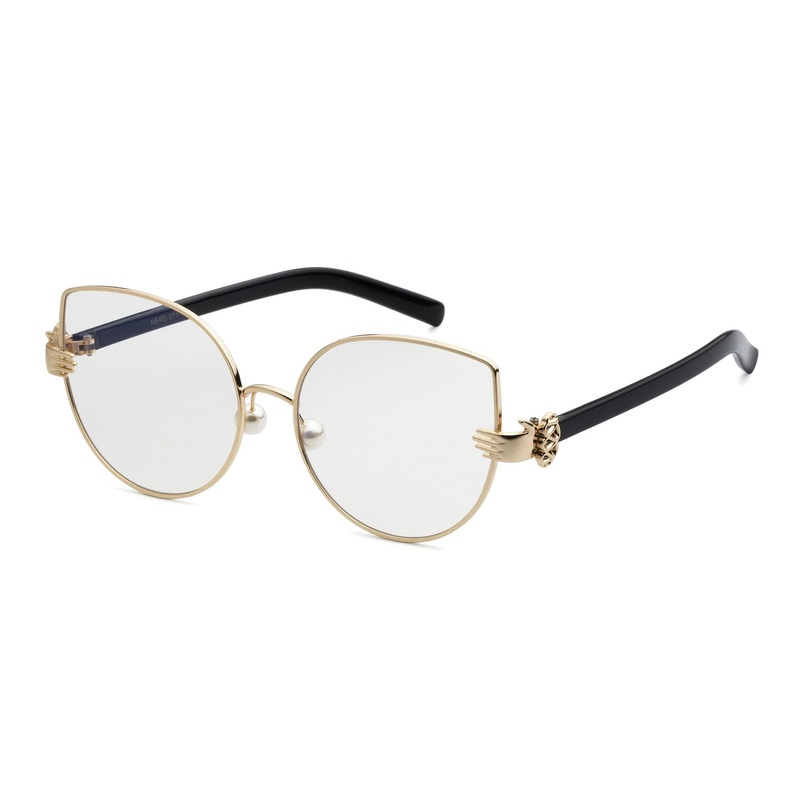 CHIC METAL CAT EYE CLEAR LENS SUNGLASSES