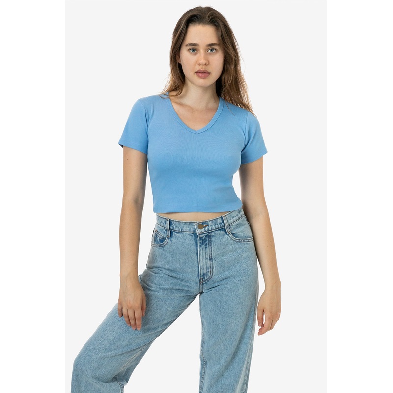 4356 – Baby Rib Short Sleeve V-Neck Crop Tee