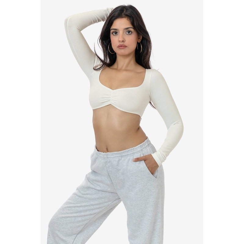 8387GD – Garment Dye Ruched Long Sleeve Micro Crop Top