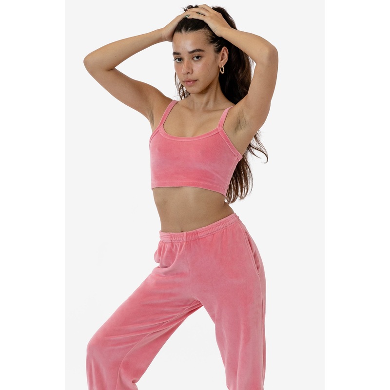 VLR316GD – Garment Dye Velour Spaghetti Crop Tank