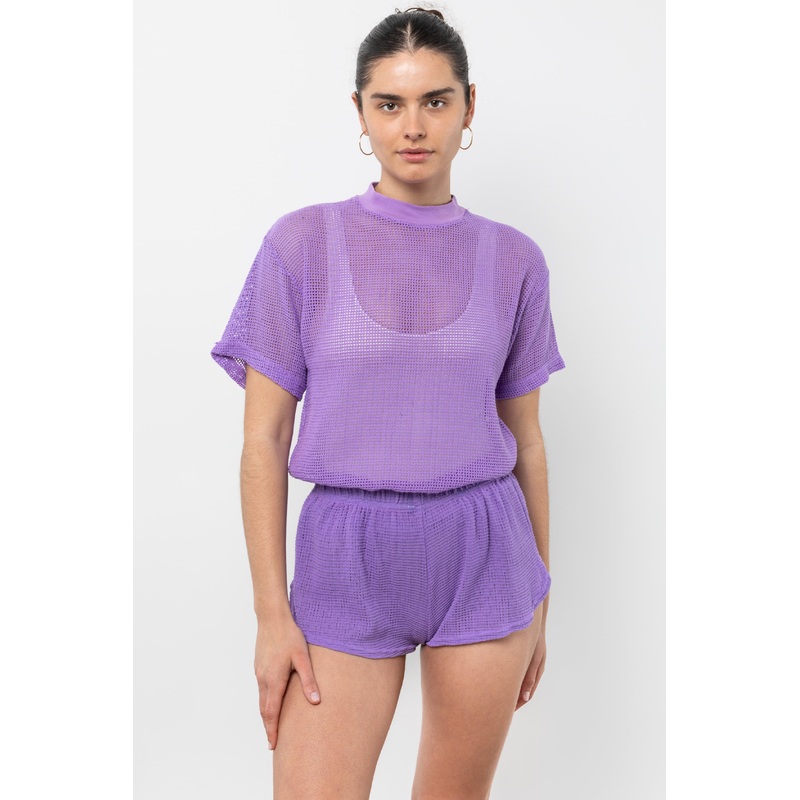 RIN401GD – Cotton Mock Neck Fishnet Garment Dye T-Shirt