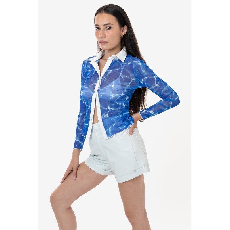 RNS745P – Printed Micro Mesh Long Sleeve Button Up