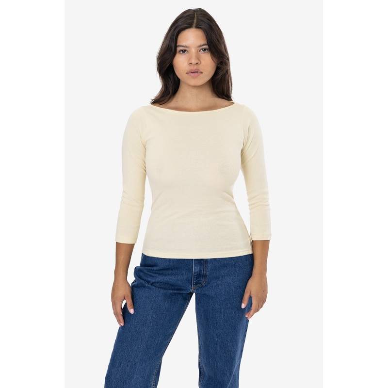 43044 – Baby Rib 3/4 Sleeve Boatneck Top