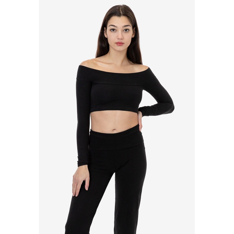 83074GD – Cotton Spandex Long Sleeve Off Shoulder Crop Top