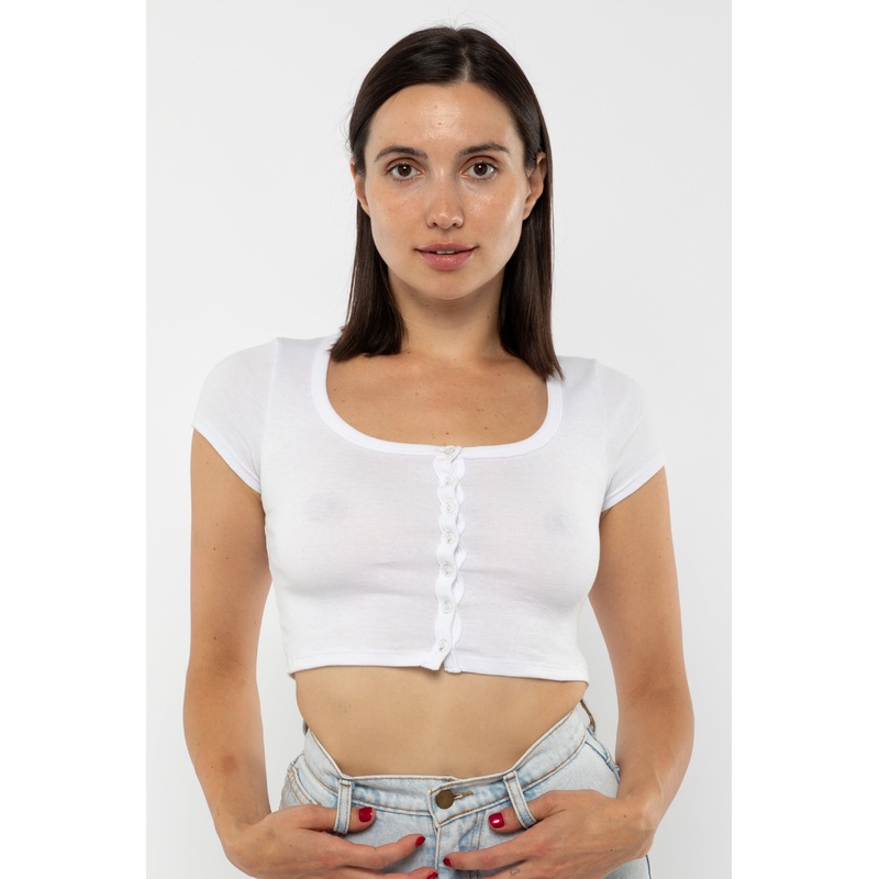 43025 – Baby Rib Short Sleeve Button Up Crop Top
