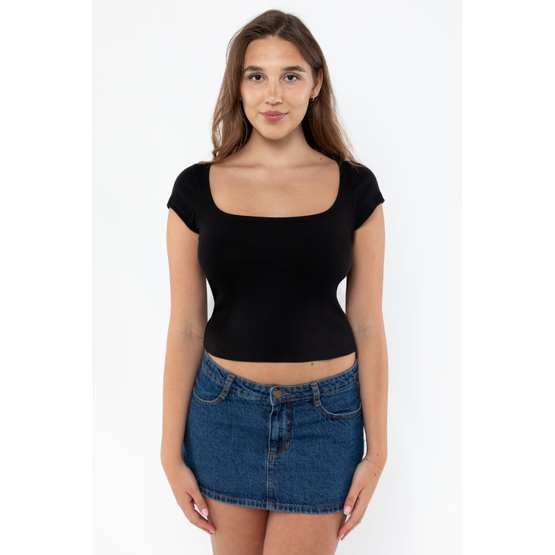 43023 – Baby Rib Square Neck Cap Sleeve Tee