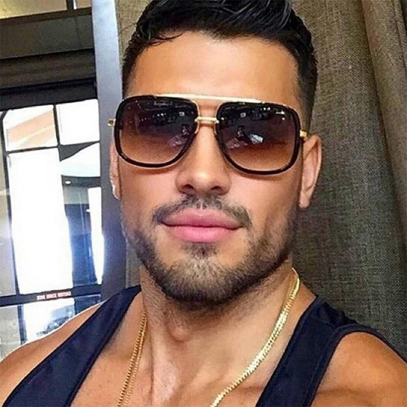Men’s Polarized Sunglasses Big Square Frame Luxury UV400 Retro Sunglasses, Gray