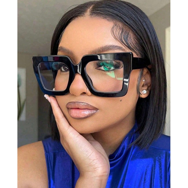 Women Square Plastic Oversized Classic Trendy Fashion Flat Glasses Frame