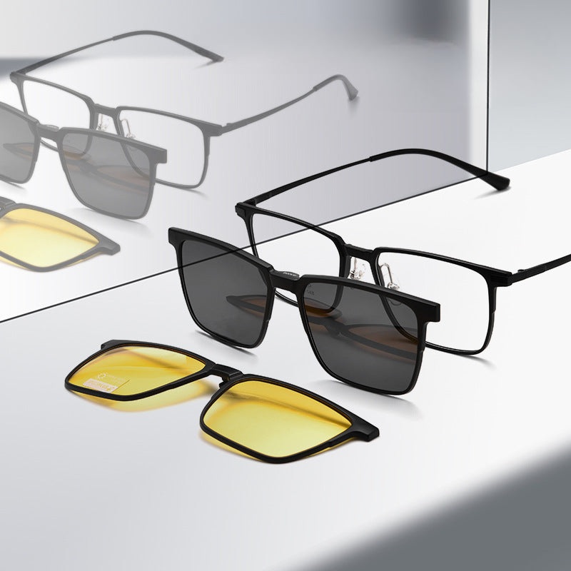 3-in-1 Titanium Glasses Frame With Magnetic Sunglasses Clips