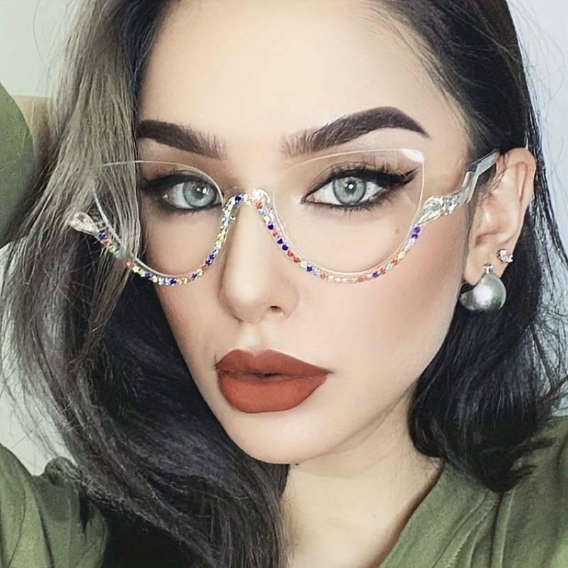 WOMEN’S CAT EYE RHINESTONE DECORATION HALF FRAME PRESBYOPIA GLASSES