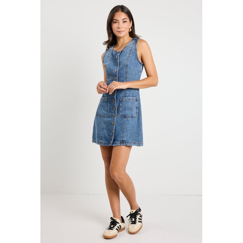 Avenue Mineral Blue Denim Mini Vest Dress