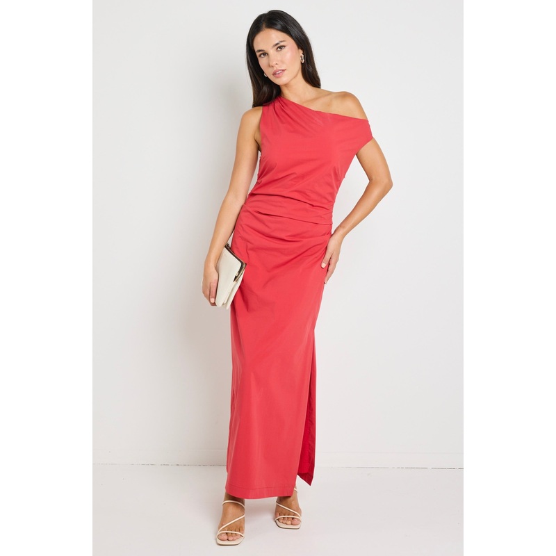 Classified Cherry Off Shoulder Tuck Maxi Dress