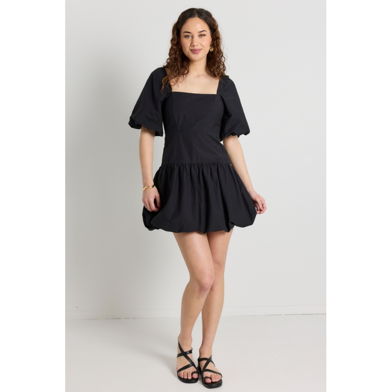 Composure Black Puff Short Sleeve Bubble Mini Dress